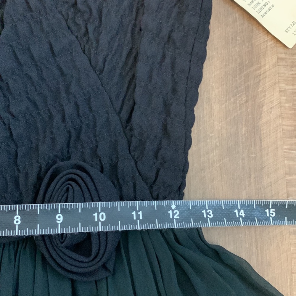 Minx Modes Vintage Rosettes Smocked Chiffon Little Black Dress LBD XS - Picture 10 of 13